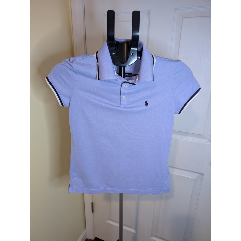 Polo Ralph Lauren Polo Shirt Girls L 12-14 Purple Tipped Short Sleeve Pony Logo